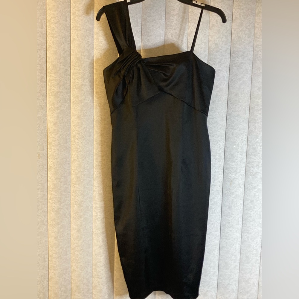 David Meister Black One Shoulder Dress